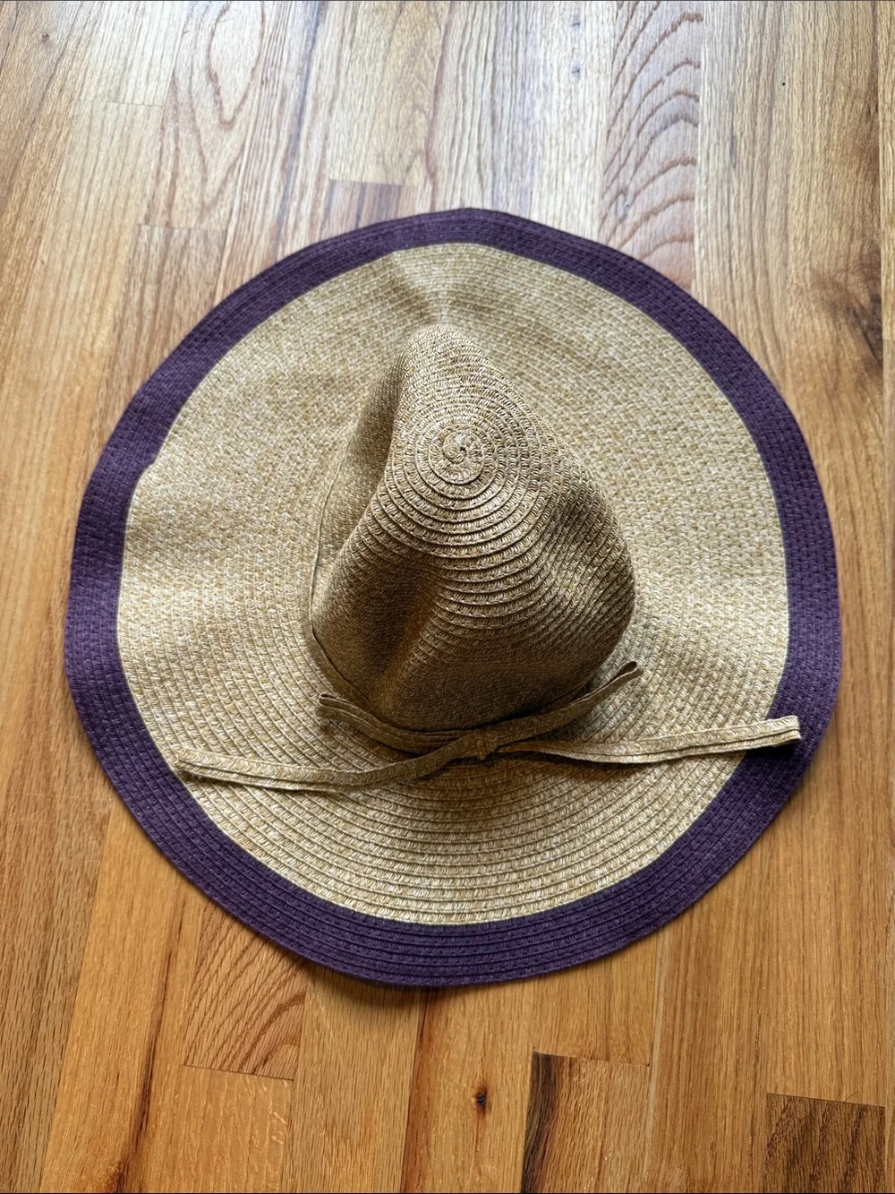 Wide Brim Straw Sun Hat with Purple Trim 100% paper straw